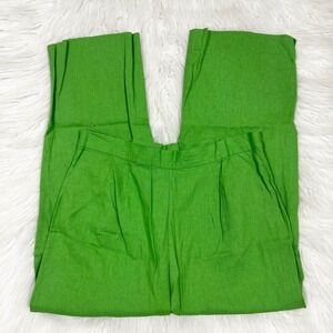 Bright Green Linen Blend Wide Leg Cropped Pants Size 14 32"‎